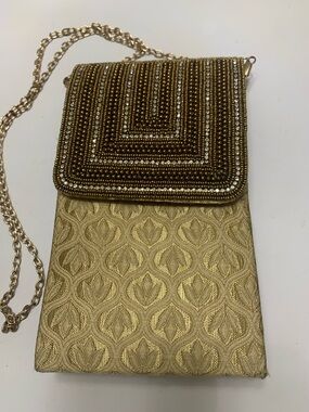 NWT Gold Beaded Evening Bag w/ detachable chain strap by Metro Bagz prom perfect
